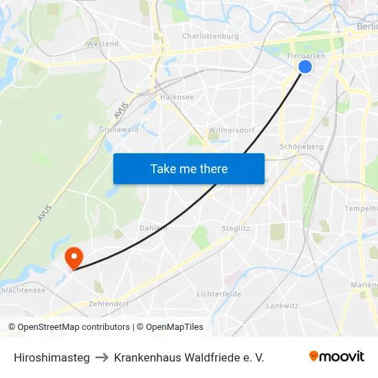 Hiroshimasteg to Krankenhaus Waldfriede e. V. map