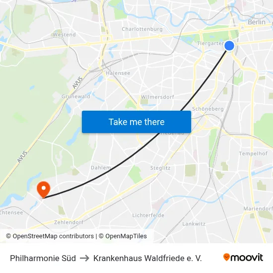 Philharmonie Süd to Krankenhaus Waldfriede e. V. map