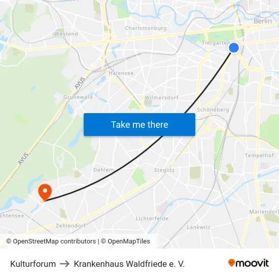 Kulturforum to Krankenhaus Waldfriede e. V. map