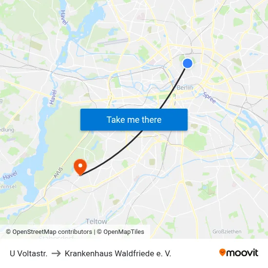 U Voltastr. to Krankenhaus Waldfriede e. V. map
