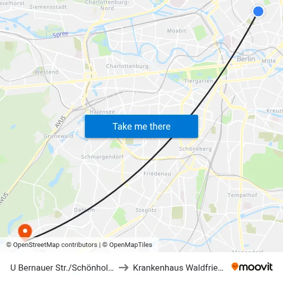 U Bernauer Str./Schönholzer Str. to Krankenhaus Waldfriede e. V. map