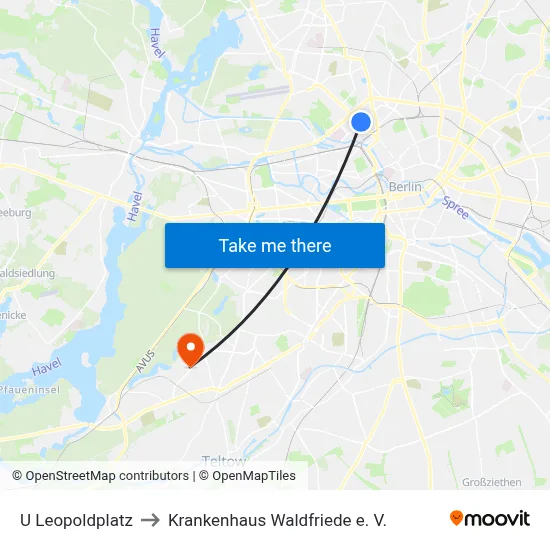 U Leopoldplatz to Krankenhaus Waldfriede e. V. map