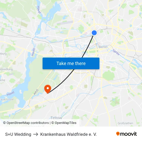 S+U Wedding to Krankenhaus Waldfriede e. V. map