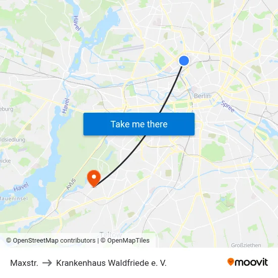 Maxstr. to Krankenhaus Waldfriede e. V. map