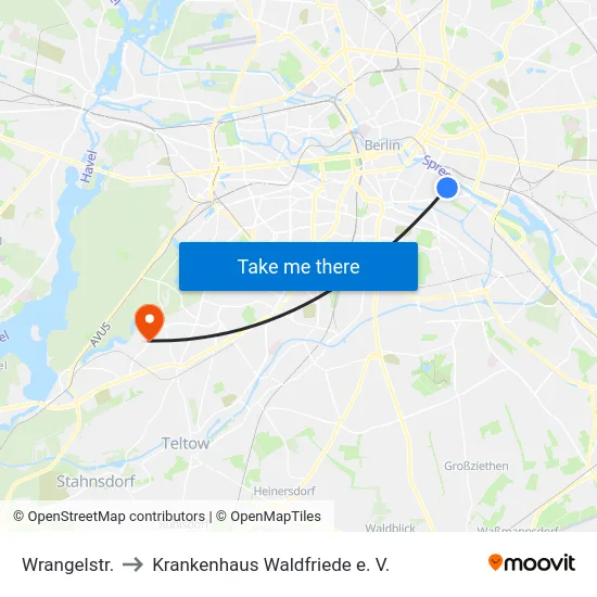 Wrangelstr. to Krankenhaus Waldfriede e. V. map
