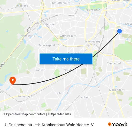 U Gneisenaustr. to Krankenhaus Waldfriede e. V. map