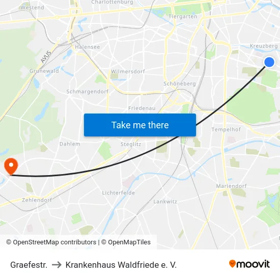 Graefestr. to Krankenhaus Waldfriede e. V. map