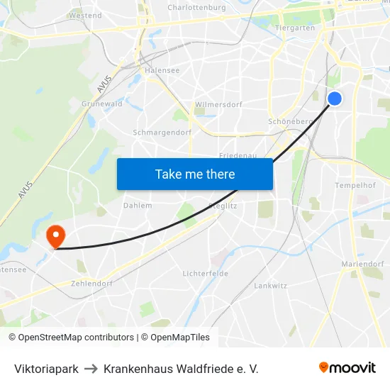 Viktoriapark to Krankenhaus Waldfriede e. V. map