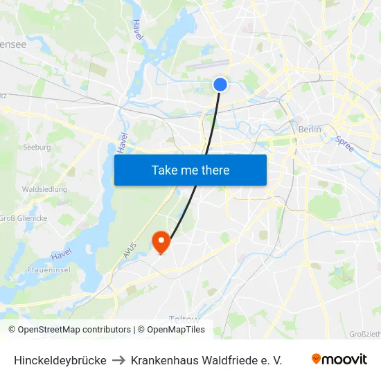 Hinckeldeybrücke to Krankenhaus Waldfriede e. V. map