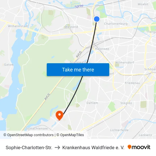 Sophie-Charlotten-Str. to Krankenhaus Waldfriede e. V. map