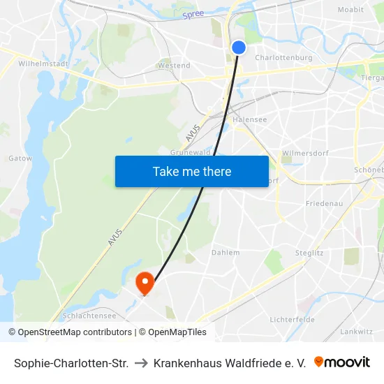 Sophie-Charlotten-Str. to Krankenhaus Waldfriede e. V. map