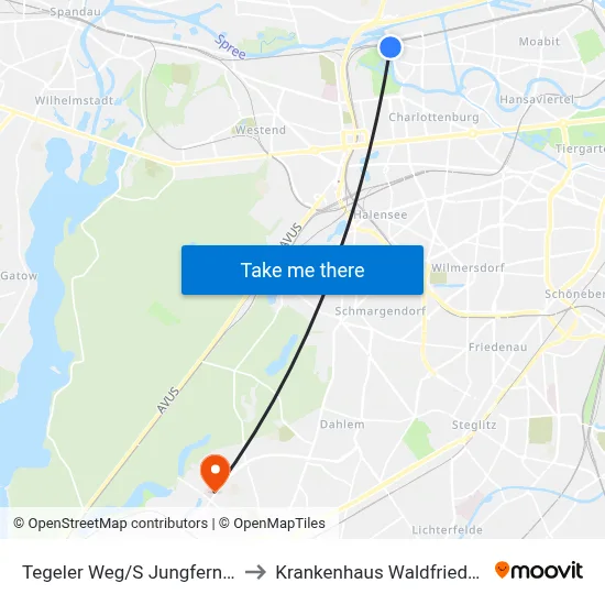 Tegeler Weg/S Jungfernheide to Krankenhaus Waldfriede e. V. map