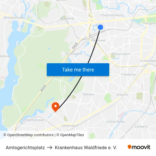 Amtsgerichtsplatz to Krankenhaus Waldfriede e. V. map