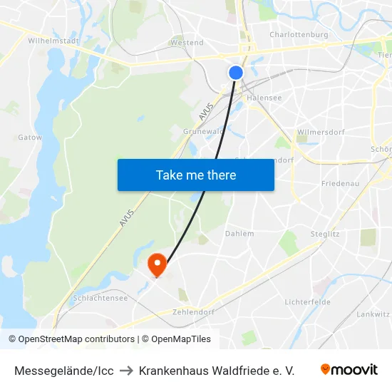 Messegelände/Icc to Krankenhaus Waldfriede e. V. map