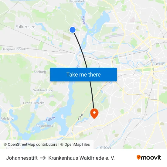 Johannesstift to Krankenhaus Waldfriede e. V. map
