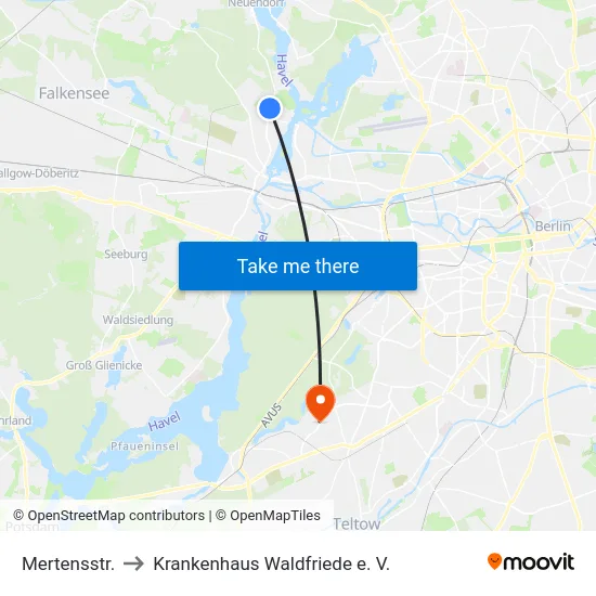 Mertensstr. to Krankenhaus Waldfriede e. V. map