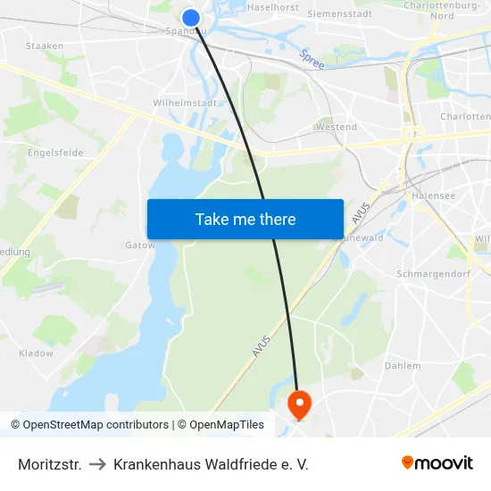 Moritzstr. to Krankenhaus Waldfriede e. V. map