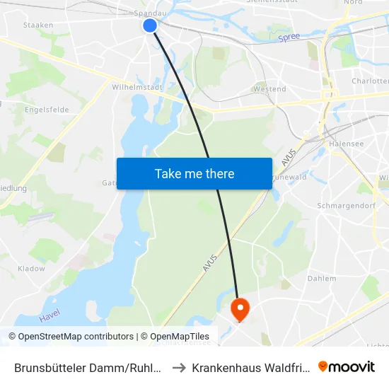 Brunsbütteler Damm/Ruhlebener Str. to Krankenhaus Waldfriede e. V. map