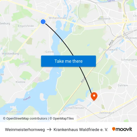 Weinmeisterhornweg to Krankenhaus Waldfriede e. V. map