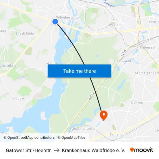 Gatower Str./Heerstr. to Krankenhaus Waldfriede e. V. map