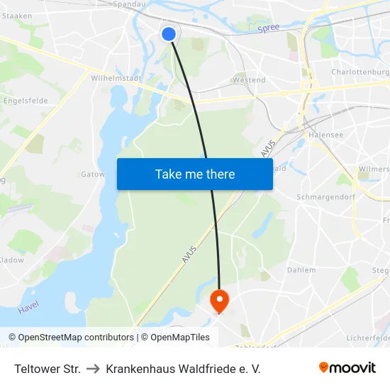 Teltower Str. to Krankenhaus Waldfriede e. V. map