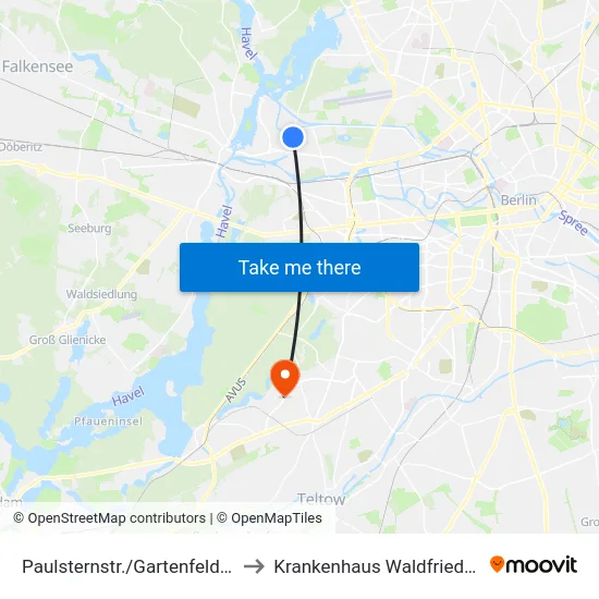 Paulsternstr./Gartenfelder Str. to Krankenhaus Waldfriede e. V. map
