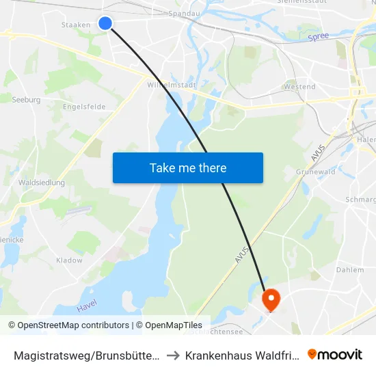 Magistratsweg/Brunsbütteler Damm to Krankenhaus Waldfriede e. V. map