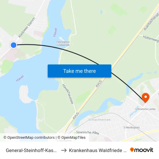 General-Steinhoff-Kaserne to Krankenhaus Waldfriede e. V. map