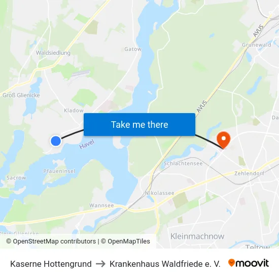 Kaserne Hottengrund to Krankenhaus Waldfriede e. V. map
