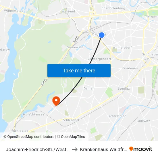 Joachim-Friedrich-Str./Westfälische Str. to Krankenhaus Waldfriede e. V. map