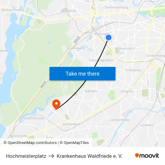 Hochmeisterplatz to Krankenhaus Waldfriede e. V. map