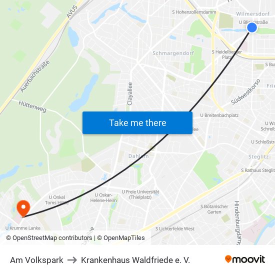 Am Volkspark to Krankenhaus Waldfriede e. V. map