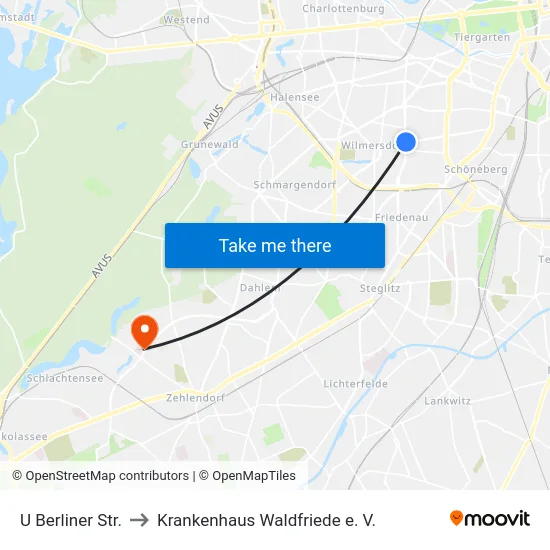U Berliner Str. to Krankenhaus Waldfriede e. V. map