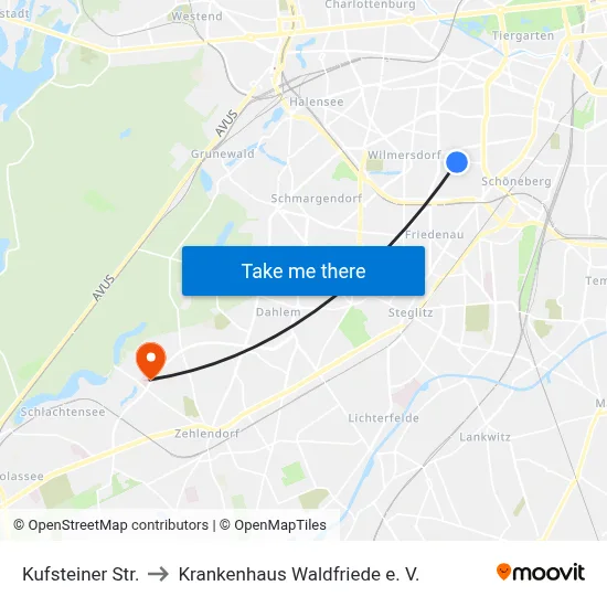 Kufsteiner Str. to Krankenhaus Waldfriede e. V. map
