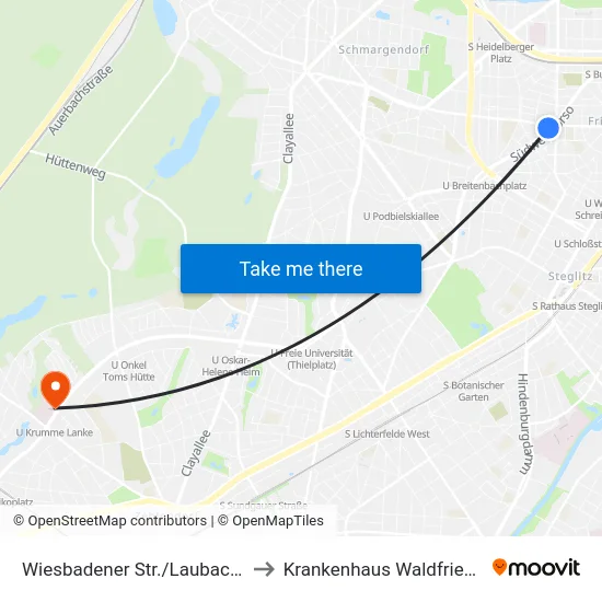 Wiesbadener Str./Laubacher Str. to Krankenhaus Waldfriede e. V. map