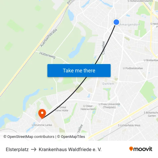 Elsterplatz to Krankenhaus Waldfriede e. V. map
