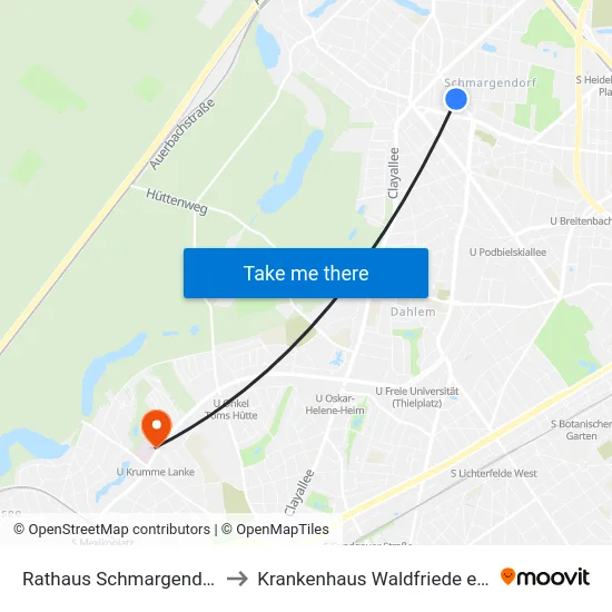 Rathaus Schmargendorf to Krankenhaus Waldfriede e. V. map