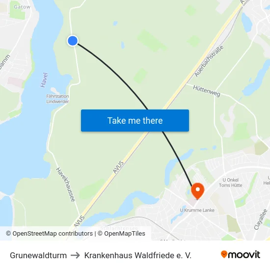 Grunewaldturm to Krankenhaus Waldfriede e. V. map