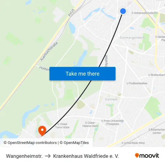 Wangenheimstr. to Krankenhaus Waldfriede e. V. map