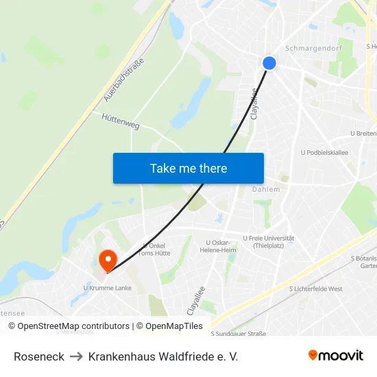 Roseneck to Krankenhaus Waldfriede e. V. map