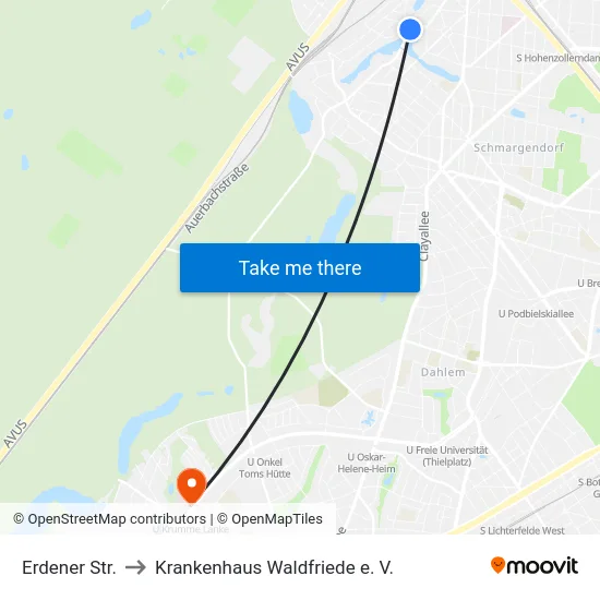 Erdener Str. to Krankenhaus Waldfriede e. V. map