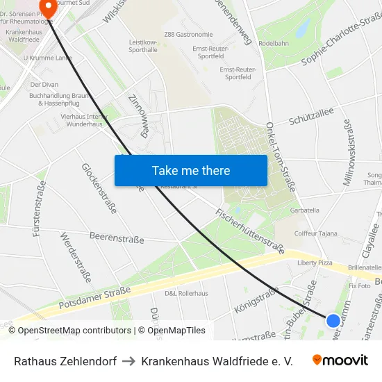 Rathaus Zehlendorf to Krankenhaus Waldfriede e. V. map