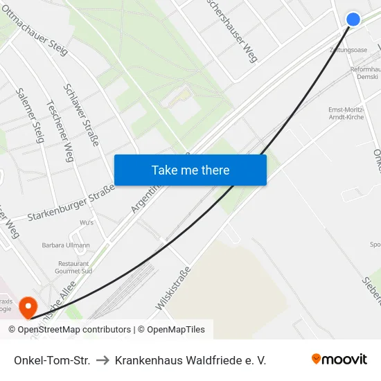 Onkel-Tom-Str. to Krankenhaus Waldfriede e. V. map