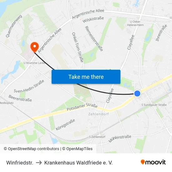 Winfriedstr. to Krankenhaus Waldfriede e. V. map
