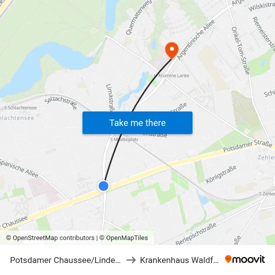 Potsdamer Chaussee/Lindenthaler Allee to Krankenhaus Waldfriede e. V. map