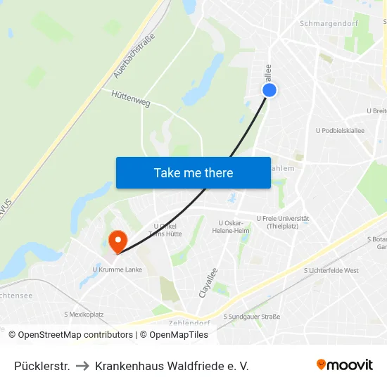 Pücklerstr. to Krankenhaus Waldfriede e. V. map