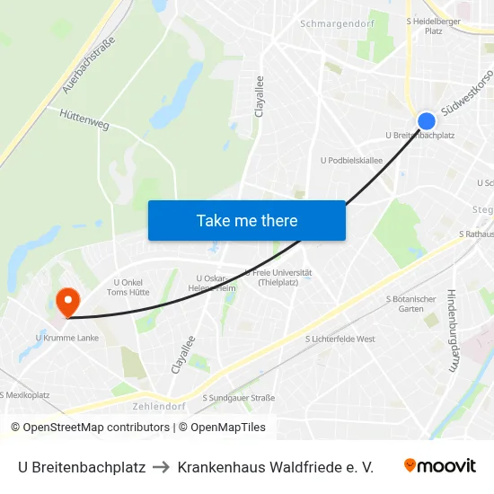 U Breitenbachplatz to Krankenhaus Waldfriede e. V. map