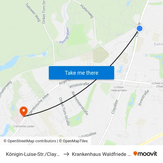 Königin-Luise-Str./Clayallee to Krankenhaus Waldfriede e. V. map