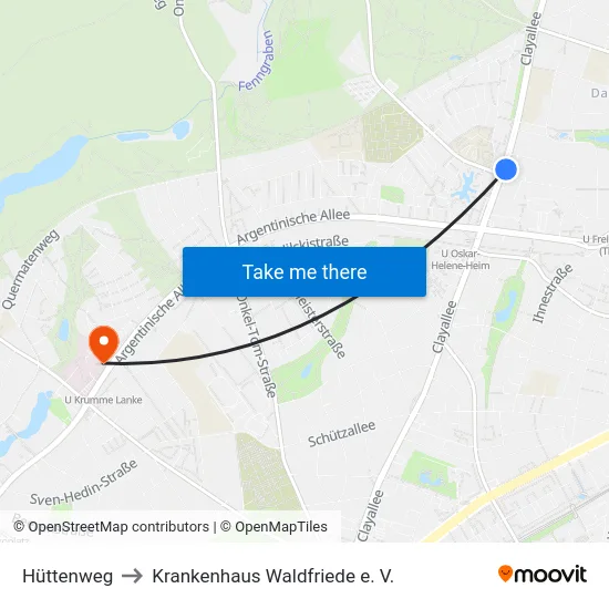 Hüttenweg to Krankenhaus Waldfriede e. V. map