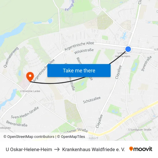 U Oskar-Helene-Heim to Krankenhaus Waldfriede e. V. map